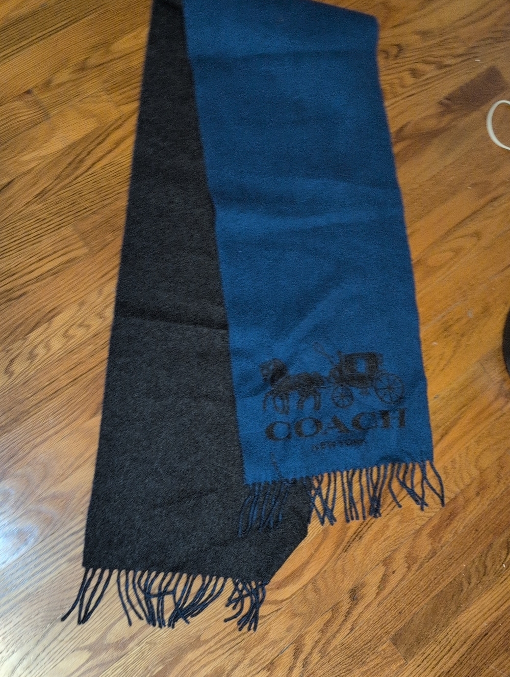 Coach Men's Navy Gray Wool Blend Scarf - Signature Coach Logo